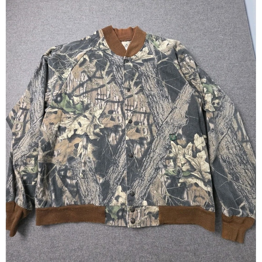 Vintage Mossy Oak Bomber Jacket Mens 2XL Multi Camouflage Long Sleeve Snap Front